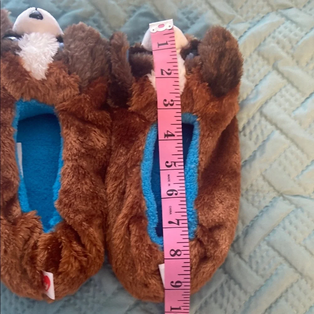 Ty Kids Slippers - Brown and Blue Puppy Design